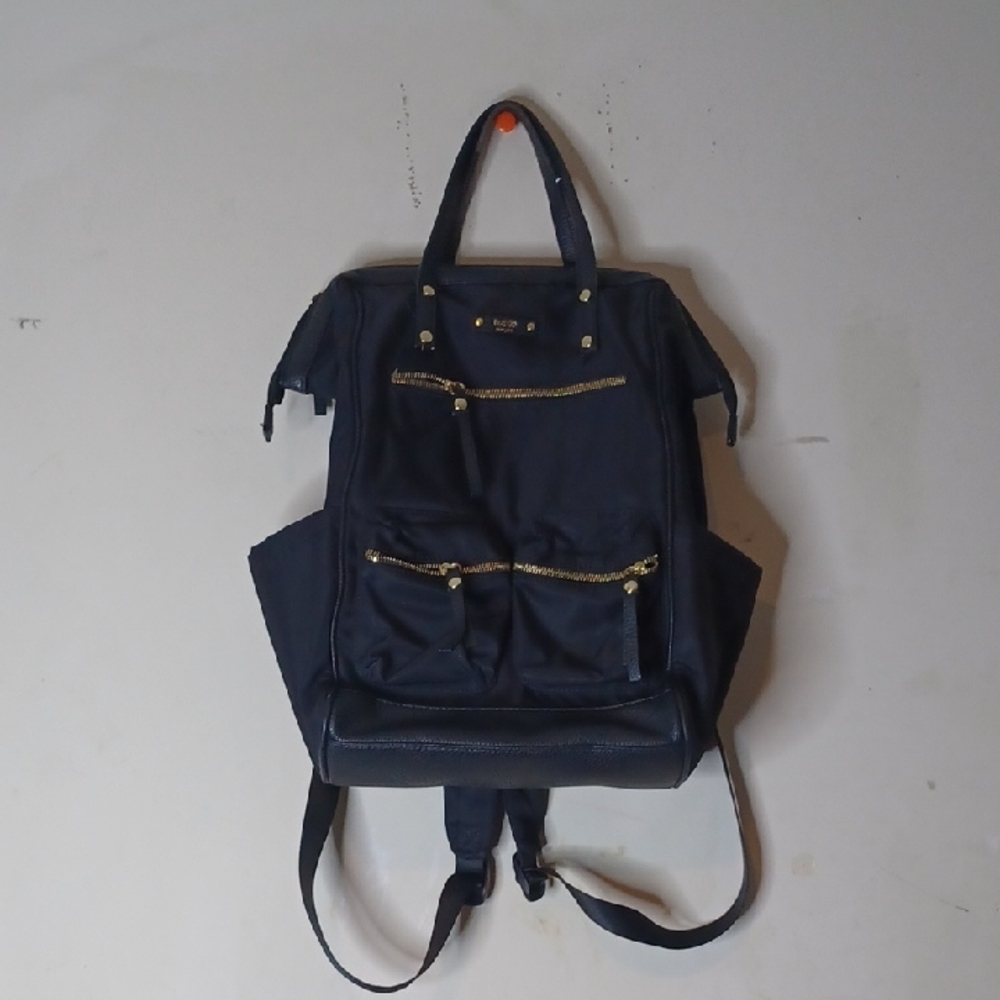 Tutilo New York Black Nylon Tech Tote Backpack, Padded Pocket Structured Opening